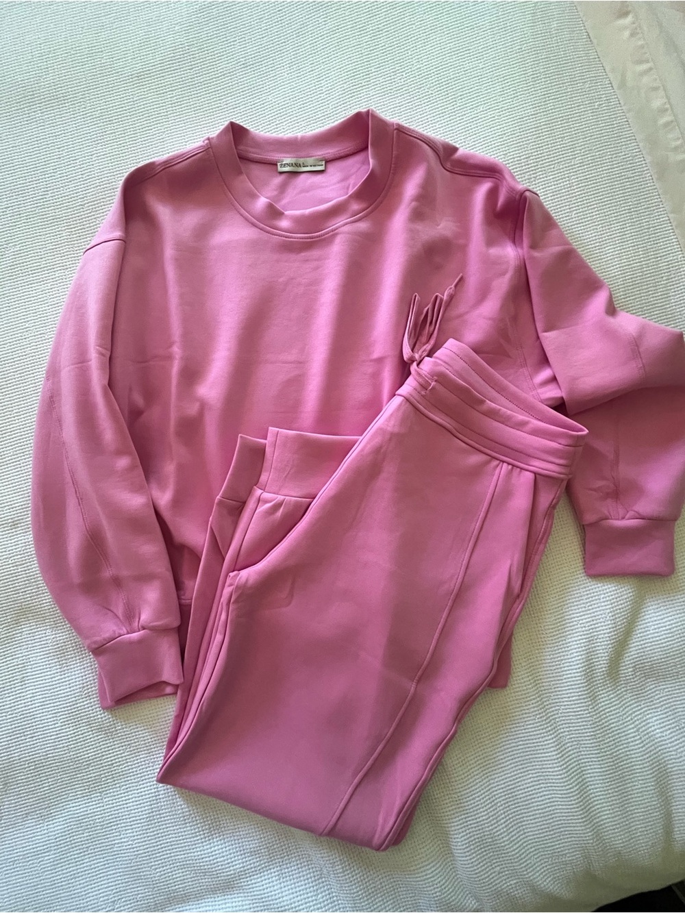 Women’s ZENANA sweatsuit set bubblegum pink - Picture 2 of 8